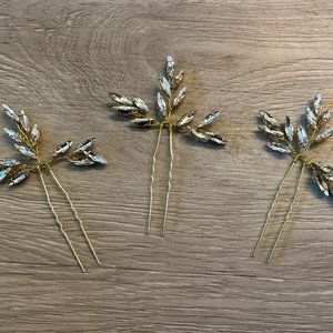 Gold Hair Pins with Crystal Rhinestones